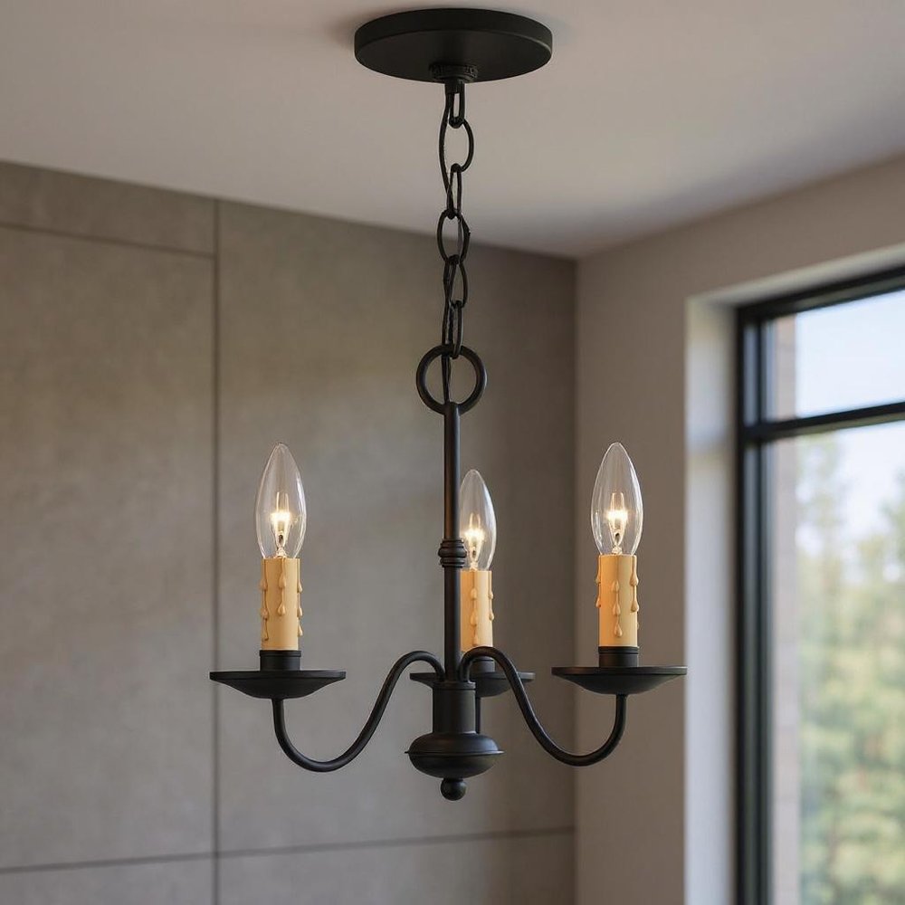 Black Three Light Dimmable Chandelier With Shades