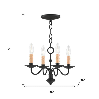Black Four Light Dimmable Chandelier With Shades