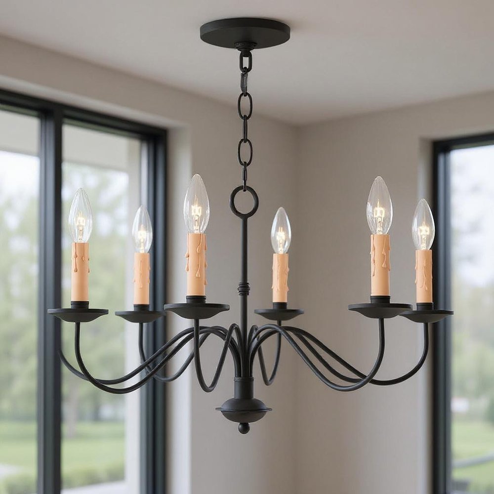 Black Eight Light Dimmable Chandelier With Shades