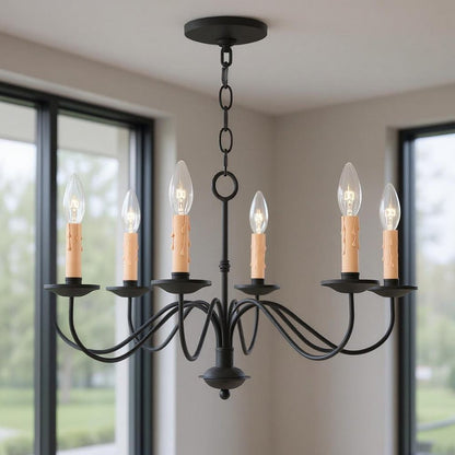 Black Eight Light Dimmable Chandelier With Shades