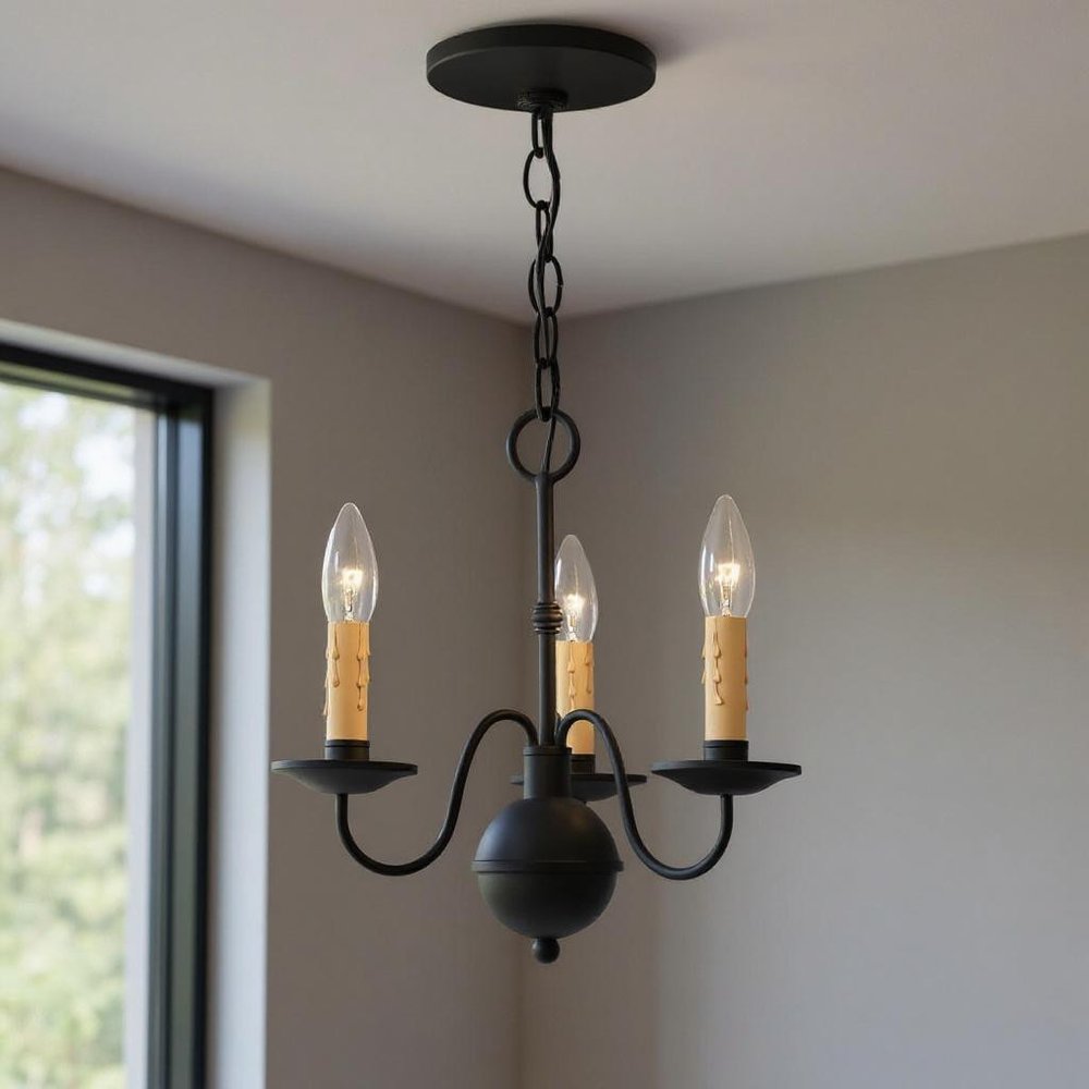 Black Three Light Dimmable Chandelier With Shades