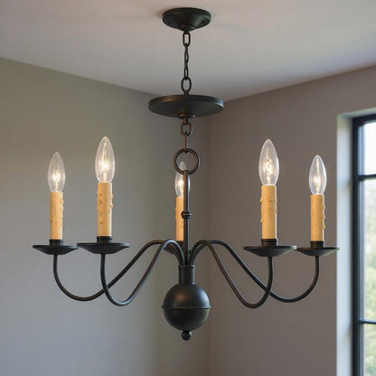 Black Five Light Dimmable Chandelier With Shades
