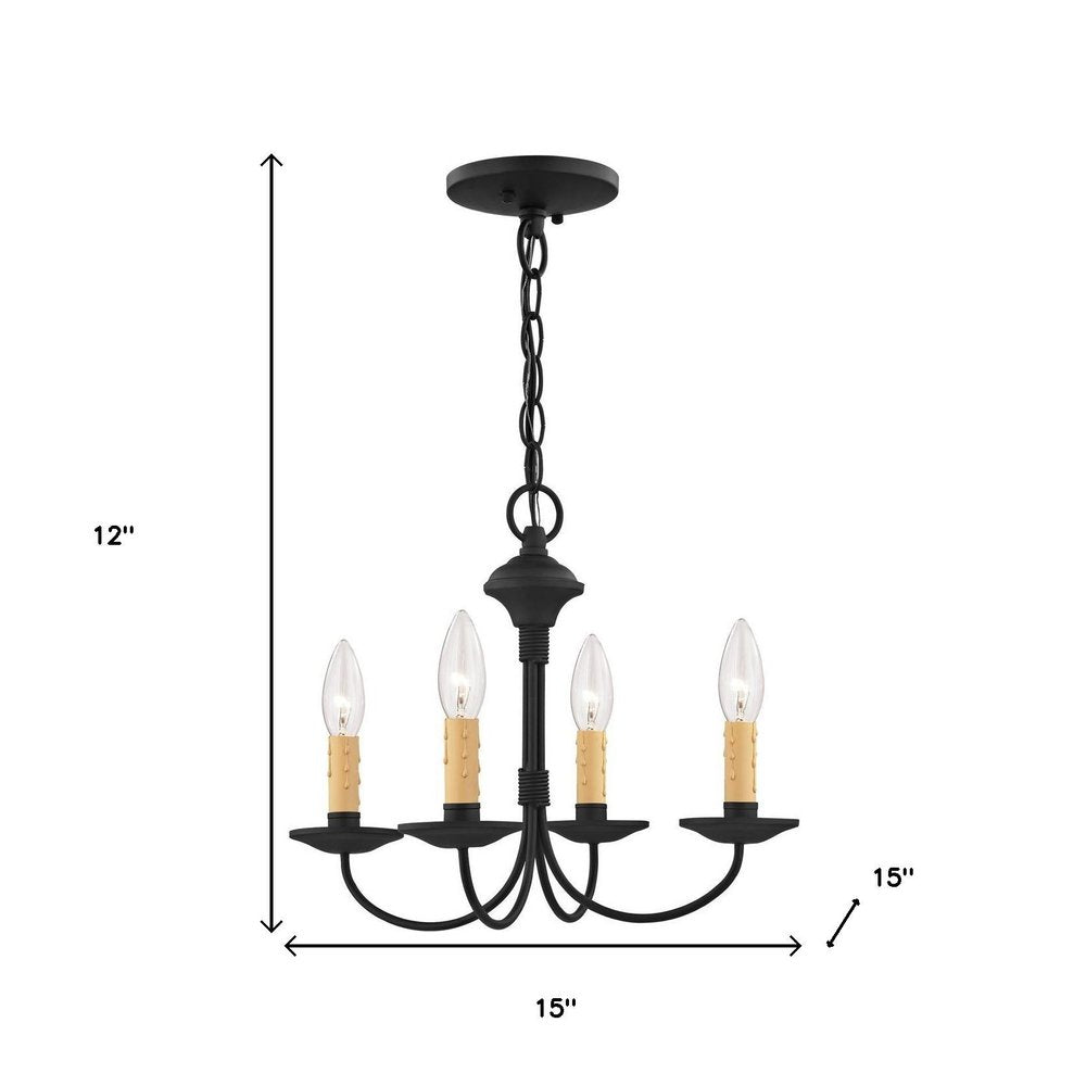 Black Four Light Dimmable Chandelier With Shades