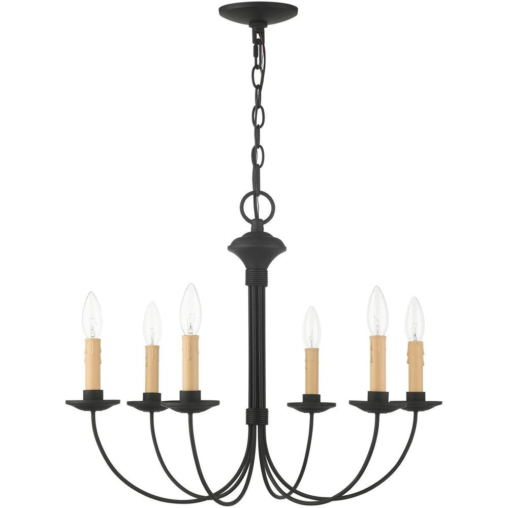 Black Six Light Dimmable Chandelier With Shades