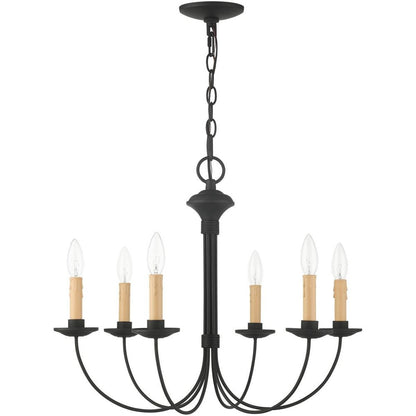 Black Six Light Dimmable Chandelier With Shades