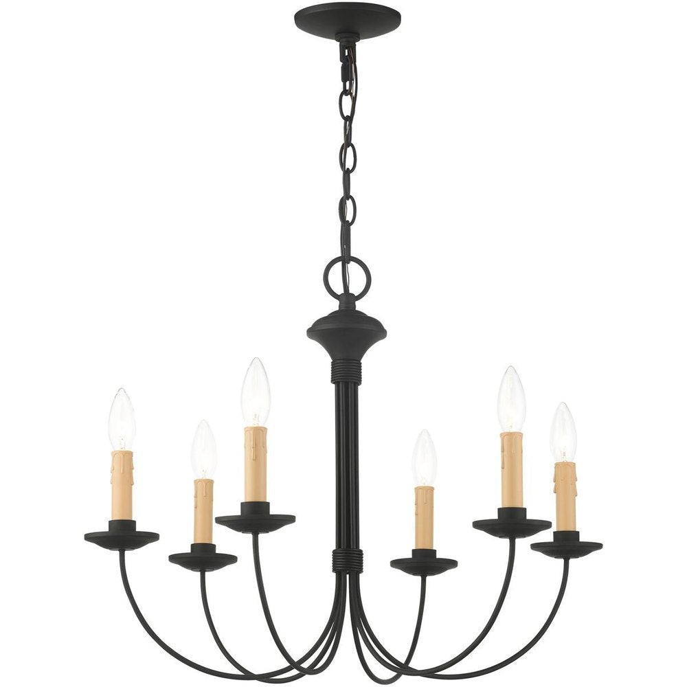 Black Six Light Dimmable Chandelier With Shades