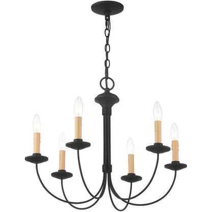 Black Six Light Dimmable Chandelier With Shades