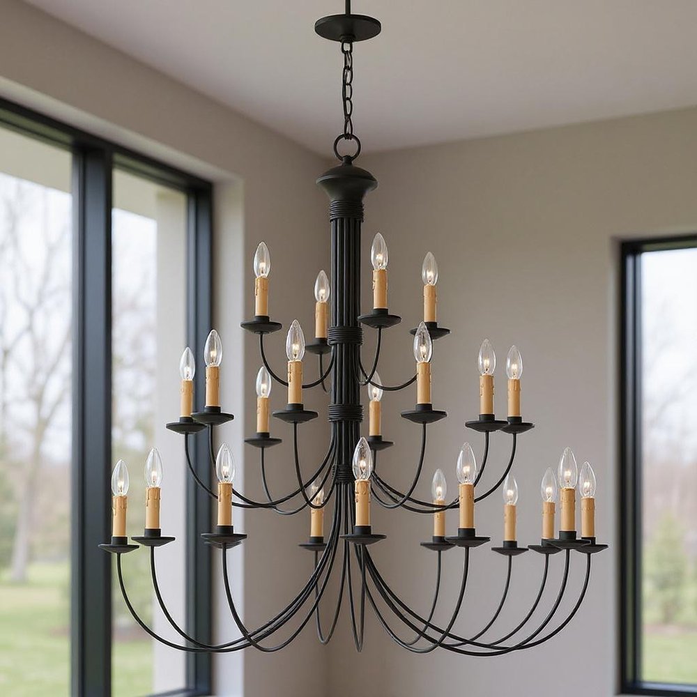 Black Multi Light Dimmable Chandelier With Shades