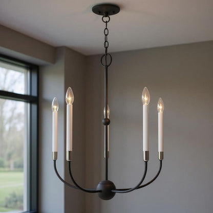 Five Light Dimmable Chandelier With Shades