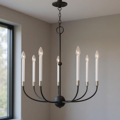 Seven Light Dimmable Chandelier With Shades