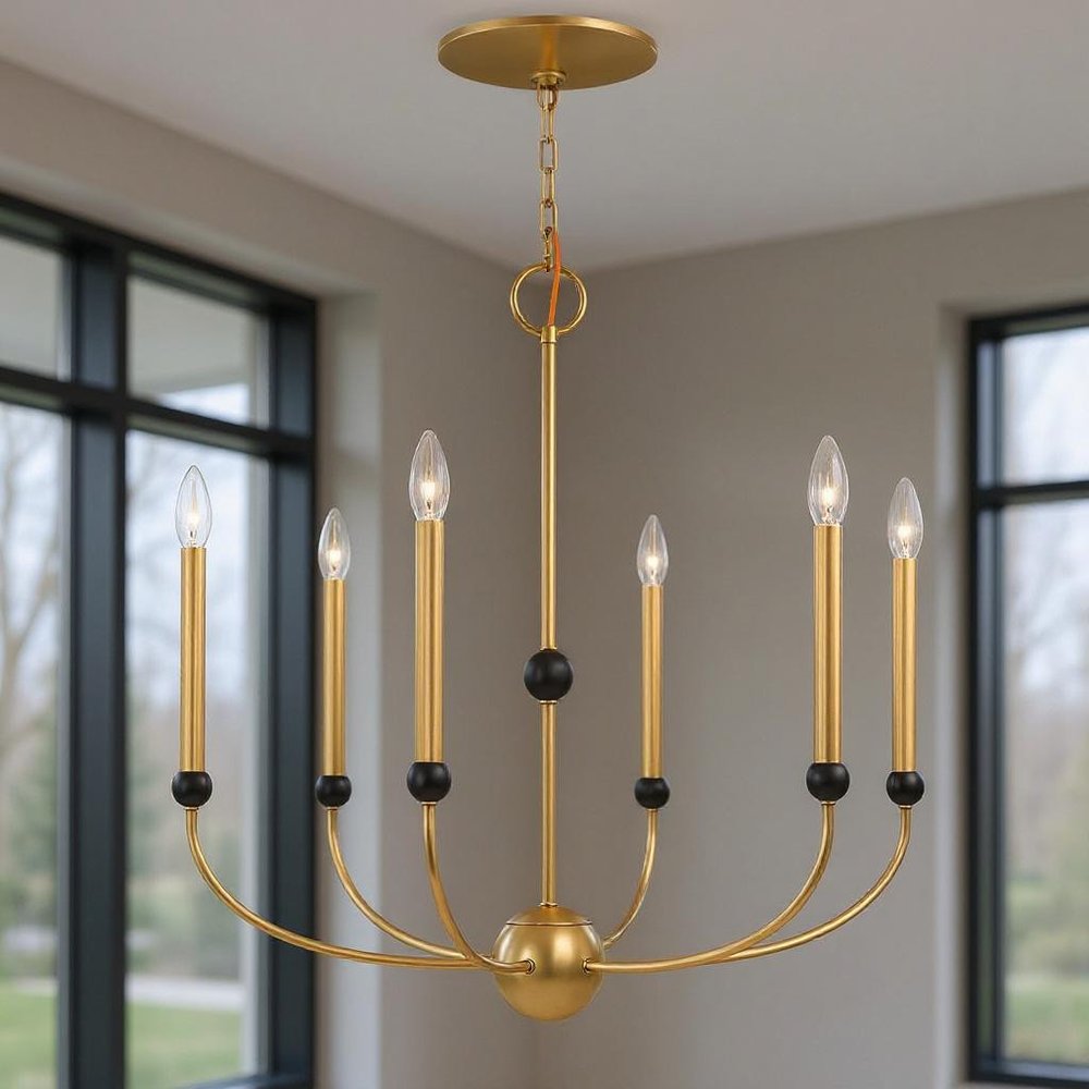 Six Light Dimmable Chandelier With Shades