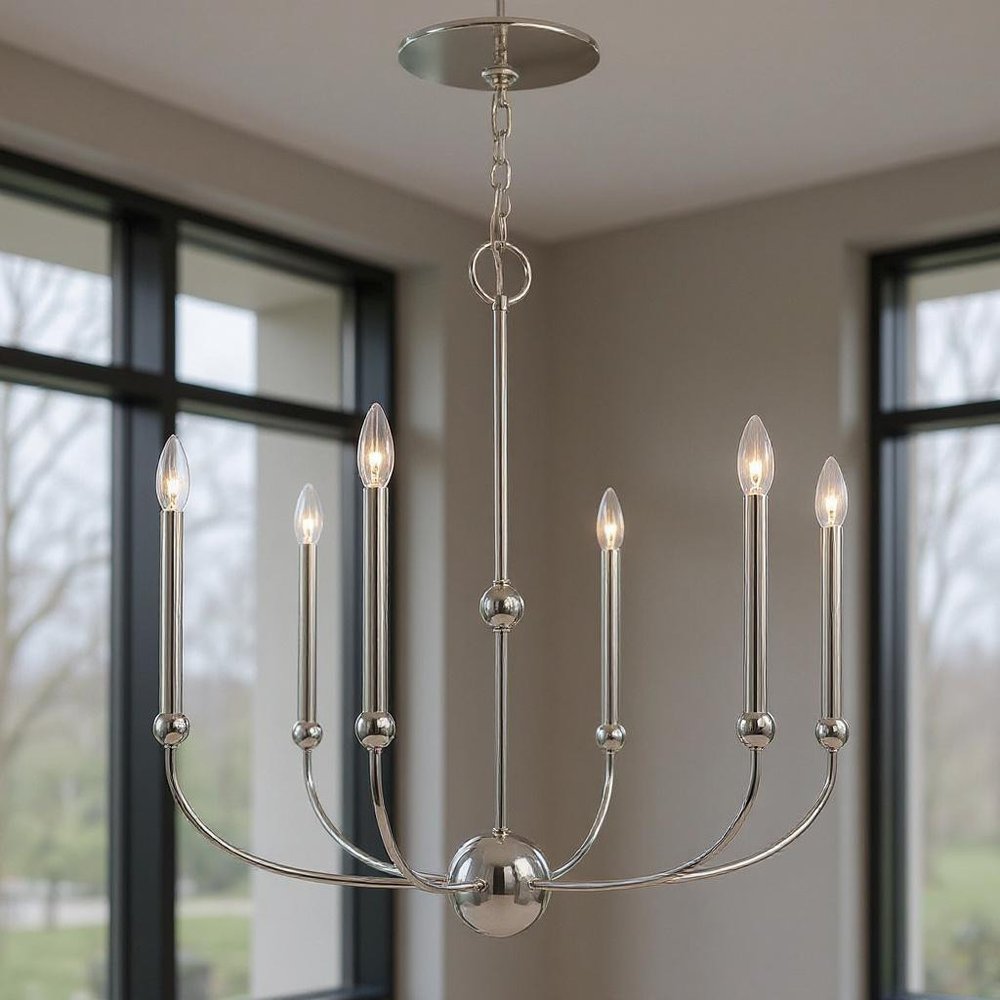 Six Light Dimmable Chandelier With Shades