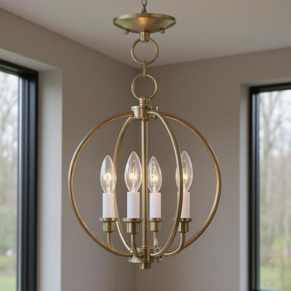 Brass And White Four Light Metal Dimmable Chandelier With Shades