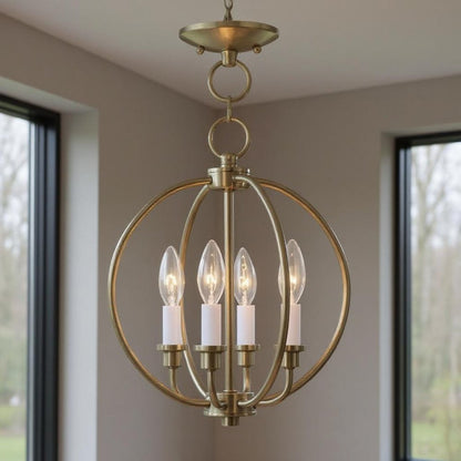 Brass And White Four Light Metal Dimmable Chandelier With Shades