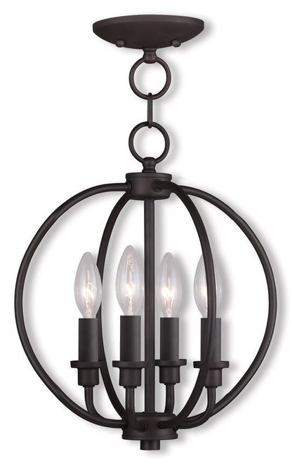 Bronze Four Light Metal Dimmable Chandelier With Shades