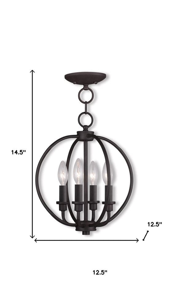 Bronze Four Light Metal Dimmable Chandelier With Shades