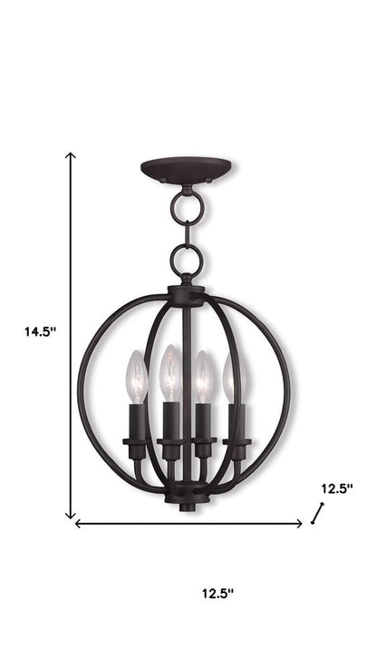 Bronze Four Light Metal Dimmable Chandelier With Shades