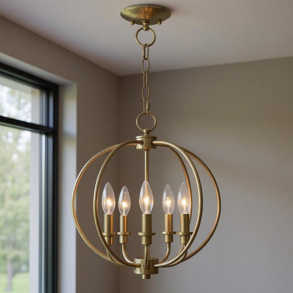 Five Light Dimmable Chandelier With Shades