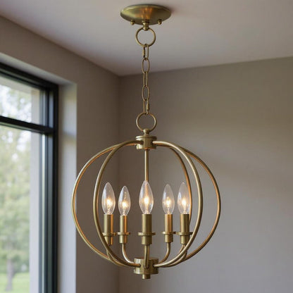Five Light Dimmable Chandelier With Shades