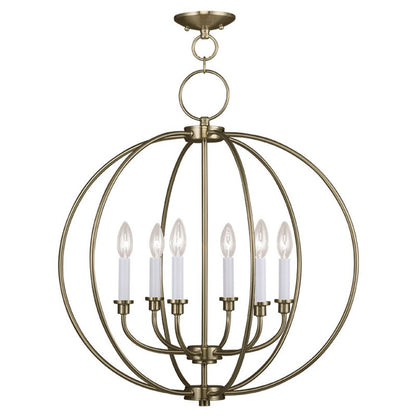Brass Six Light Metal Dimmable Chandelier With Shades