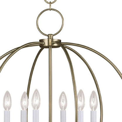 Brass Six Light Metal Dimmable Chandelier With Shades