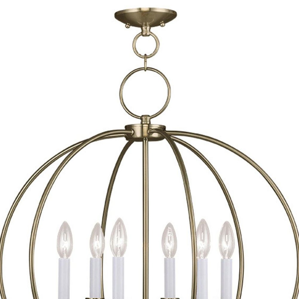 Brass Six Light Metal Dimmable Chandelier With Shades