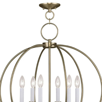 Brass Six Light Metal Dimmable Chandelier With Shades