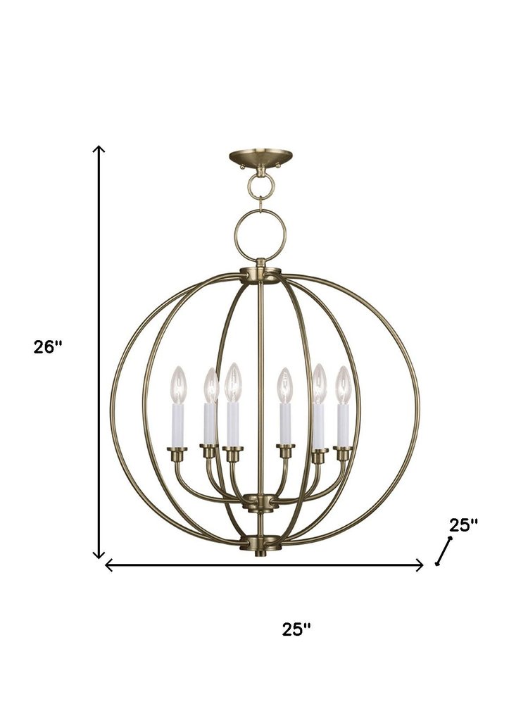 Brass Six Light Metal Dimmable Chandelier With Shades