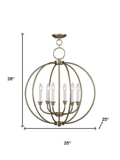 Brass Six Light Metal Dimmable Chandelier With Shades