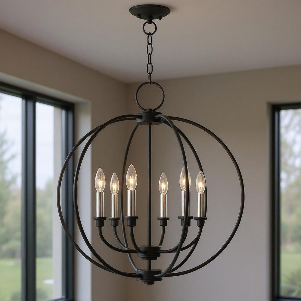 Six Light Dimmable Chandelier With Shades