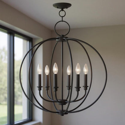 Bronze Six Light Dimmable Chandelier With Shades