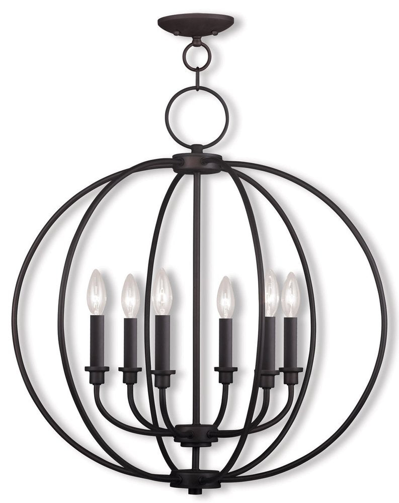 Bronze Six Light Dimmable Chandelier With Shades