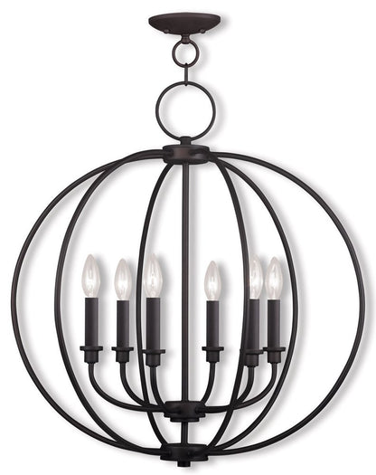 Bronze Six Light Dimmable Chandelier With Shades