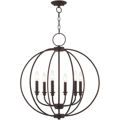 Bronze Six Light Dimmable Chandelier With Shades