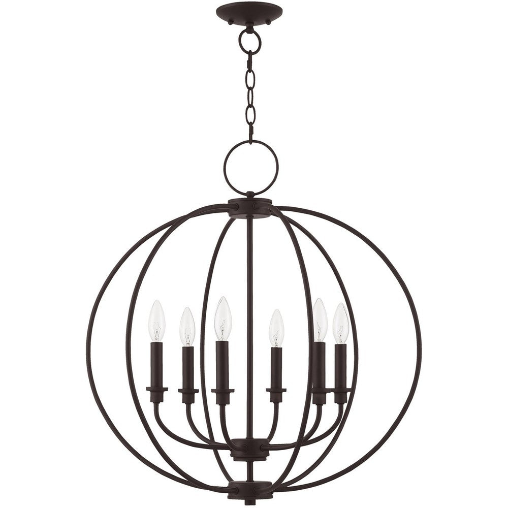 Bronze Six Light Dimmable Chandelier With Shades