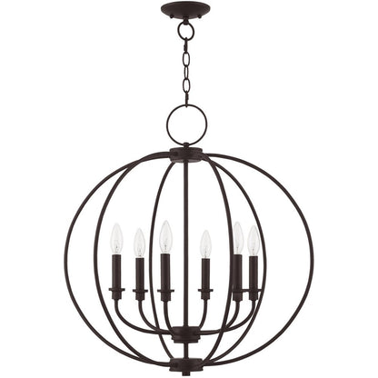 Bronze Six Light Dimmable Chandelier With Shades