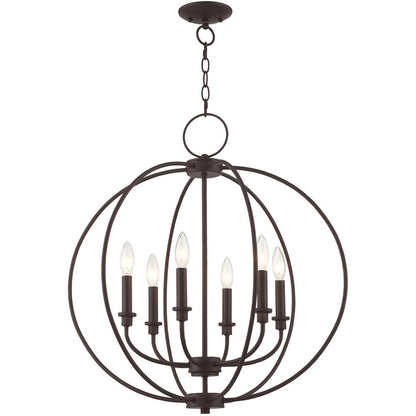 Bronze Six Light Dimmable Chandelier With Shades