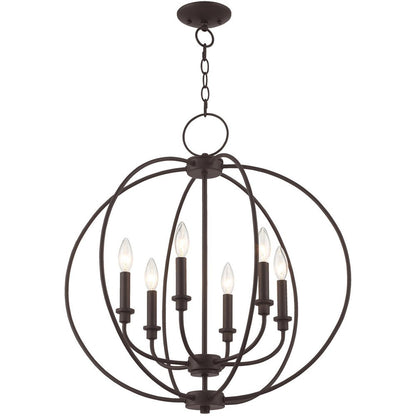 Bronze Six Light Dimmable Chandelier With Shades