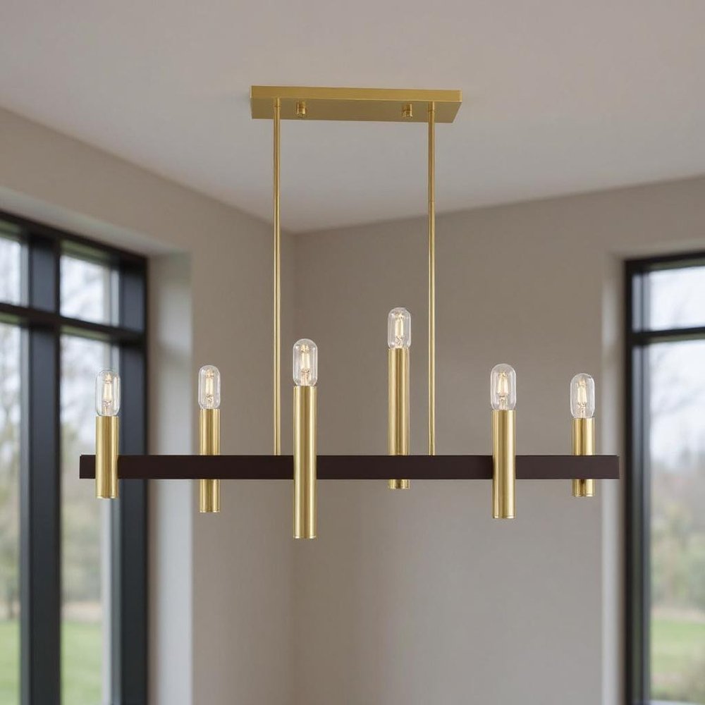 Six Light Dimmable Chandelier With Shades