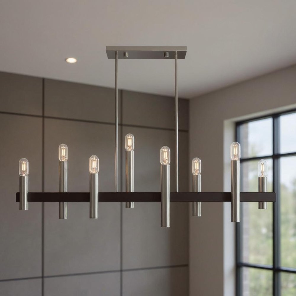 Eight Light Dimmable Chandelier With Shades