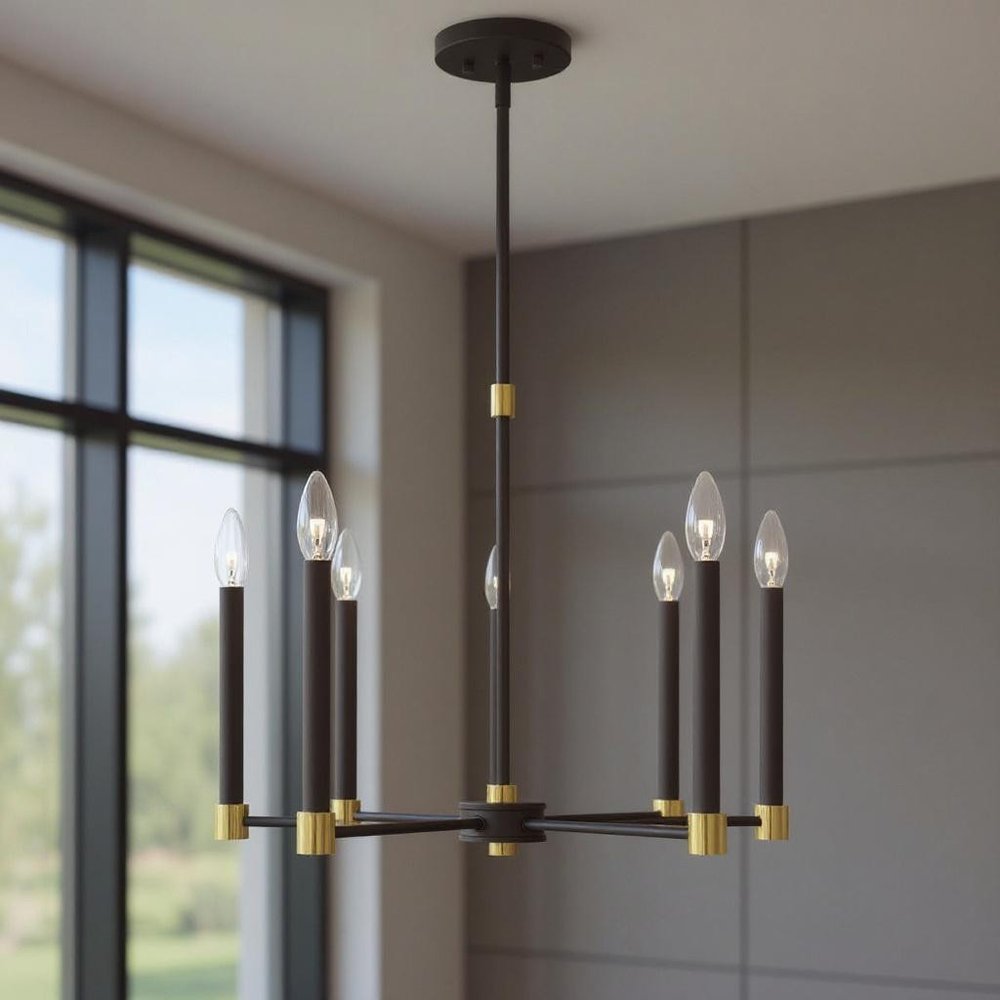 Five Light Dimmable Chandelier With Shades