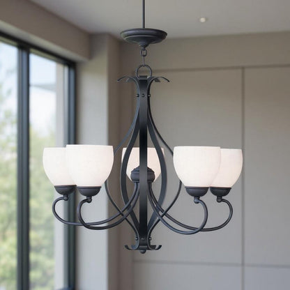 Black Five Light Dimmable Chandelier With Shades