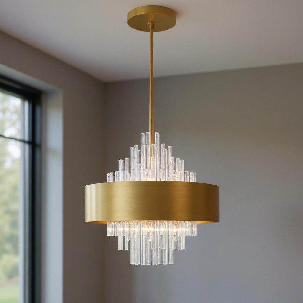 Eight Light Dimmable Chandelier With Shades