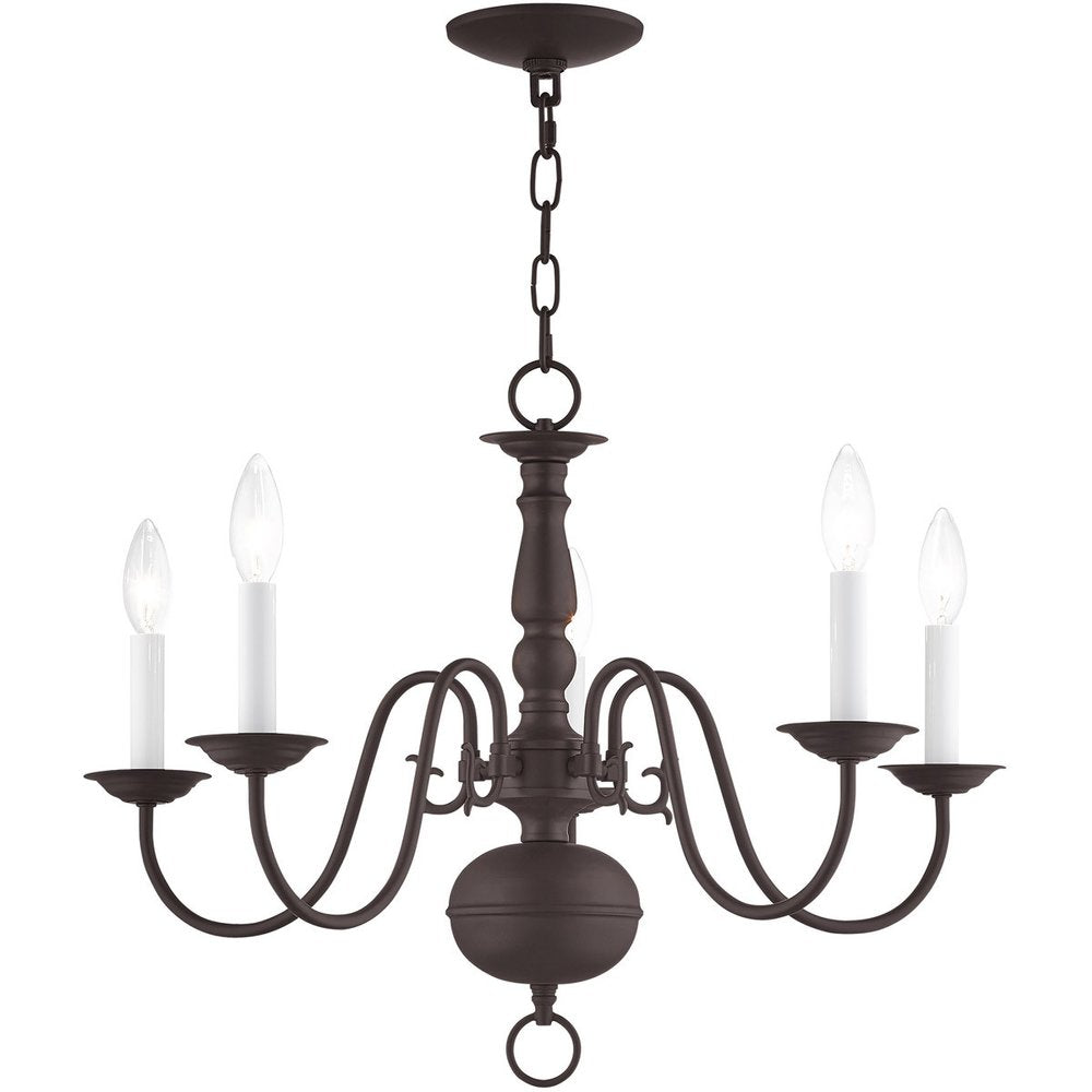 Bronze Five Light Dimmable Chandelier With Shades