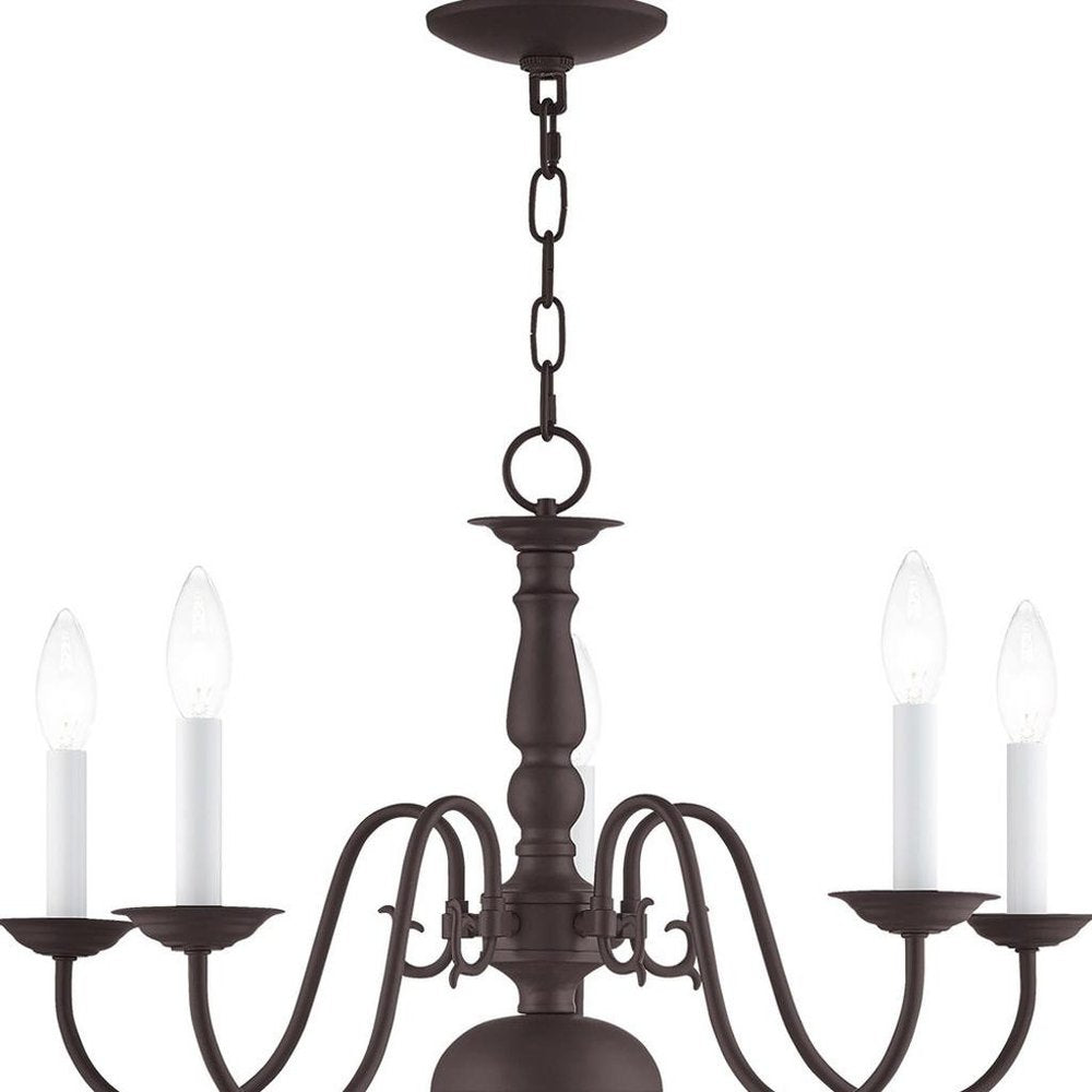 Bronze Five Light Dimmable Chandelier With Shades