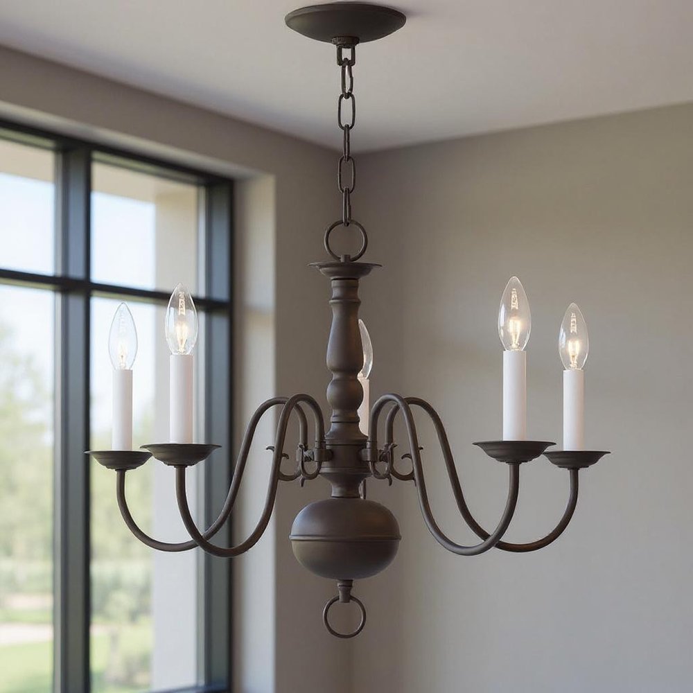 Bronze Five Light Dimmable Chandelier With Shades
