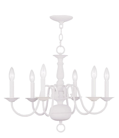 White Six Light Dimmable Chandelier With Shades
