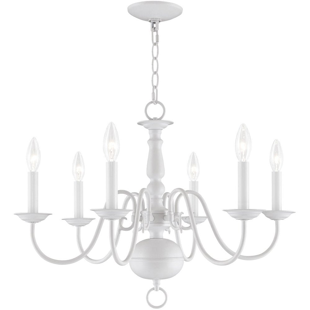White Six Light Dimmable Chandelier With Shades