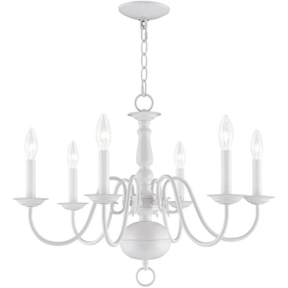 White Six Light Dimmable Chandelier With Shades