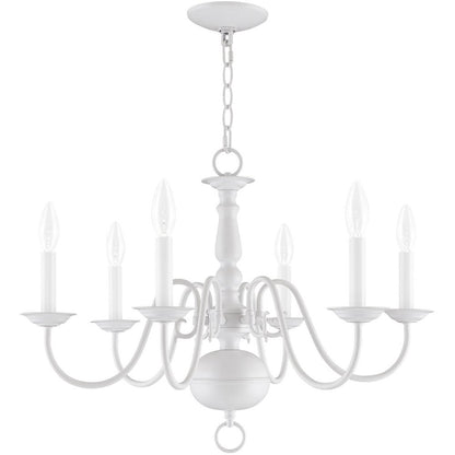 White Six Light Dimmable Chandelier With Shades